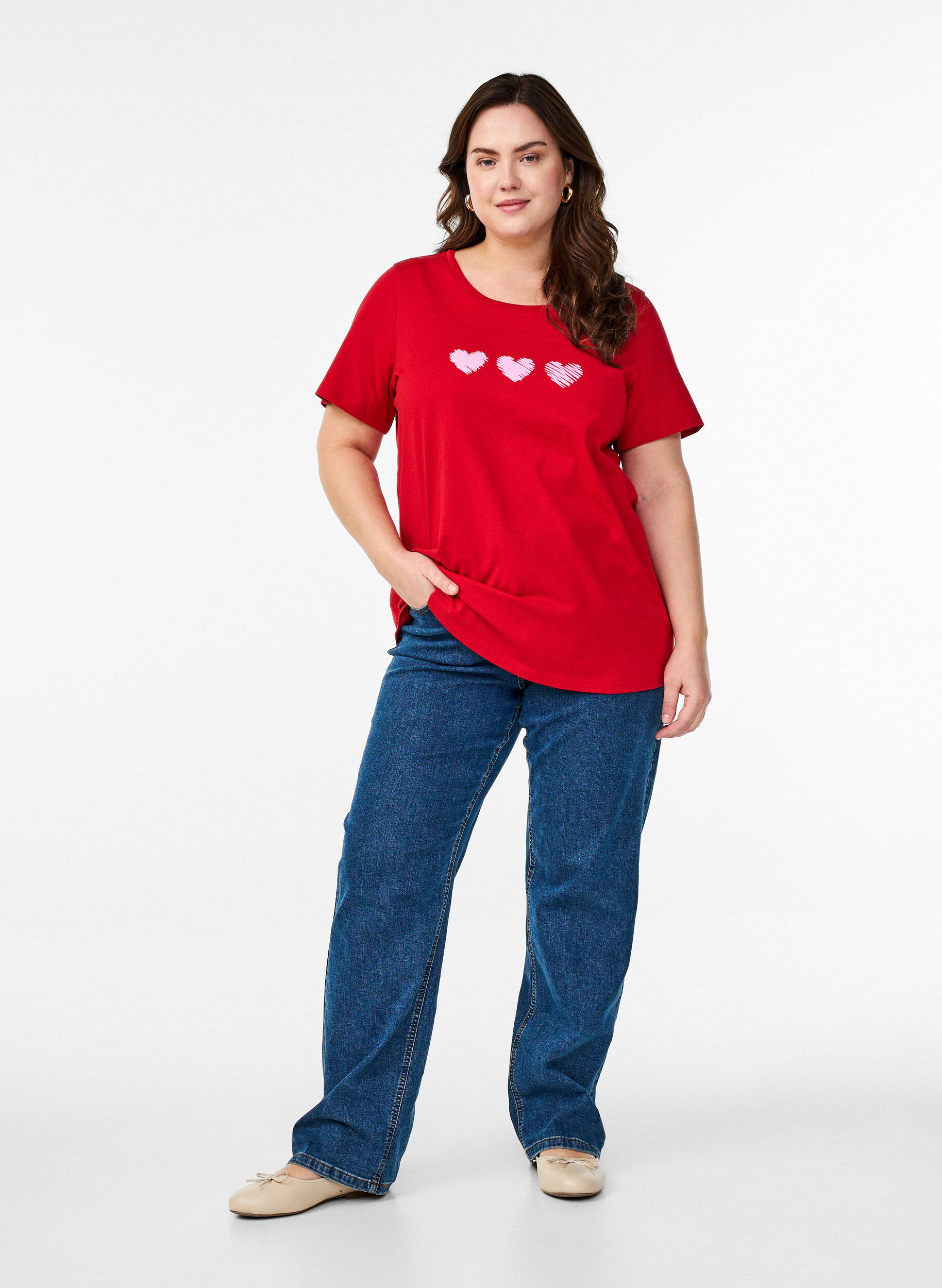 Zizzi T-shirt en coton avec motif, Salsa w. Hearts, Model image number 2