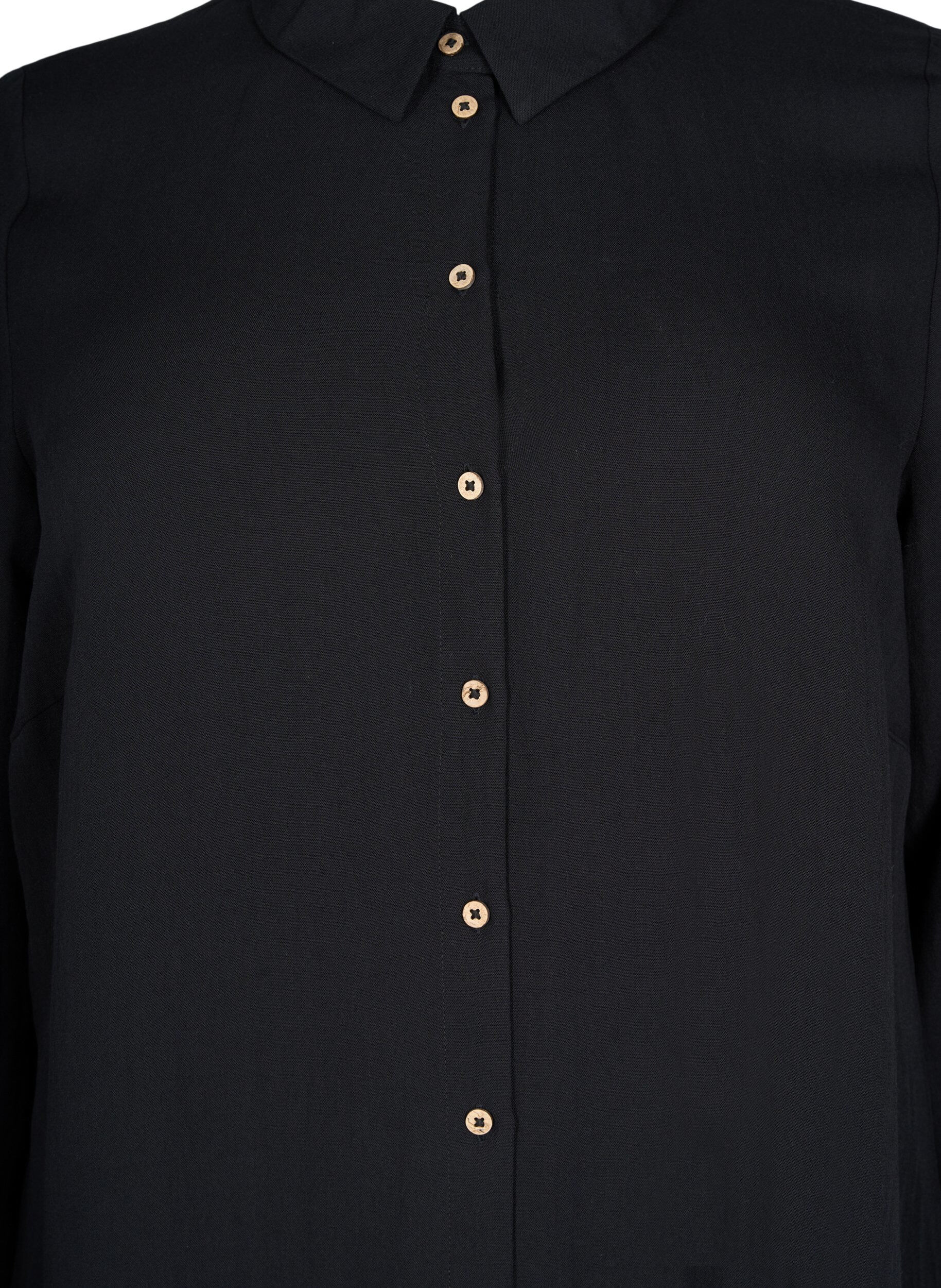 ZizziLang effen overhemd van viscose, Black, Packshot image number 2