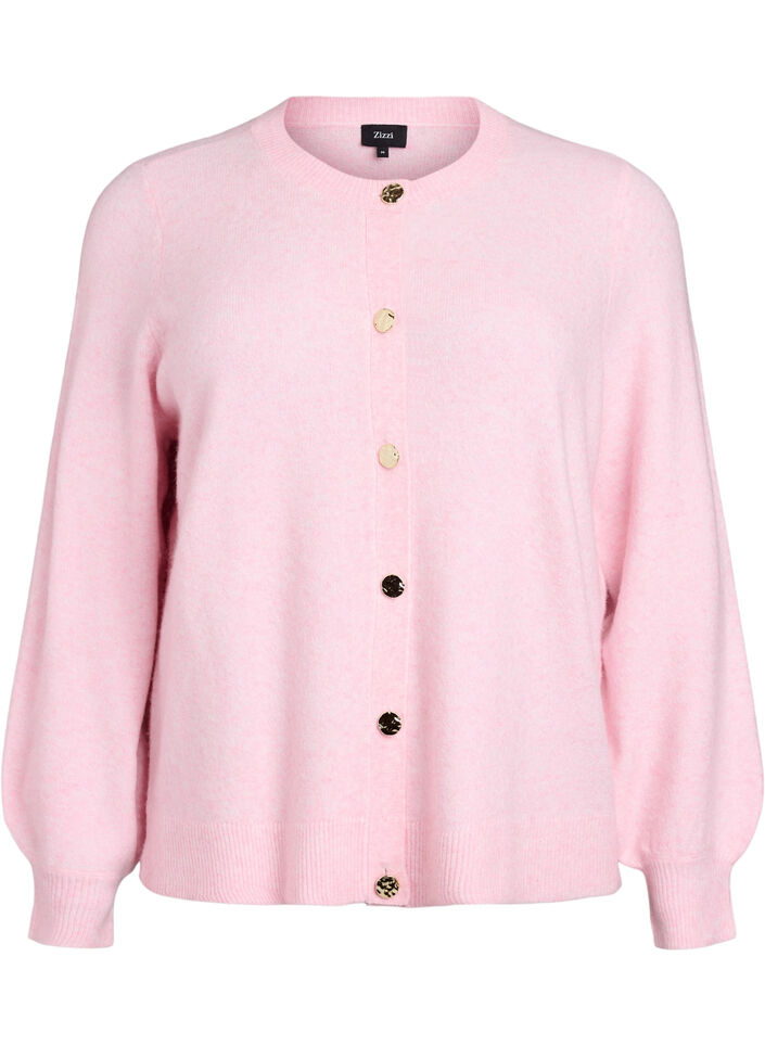 Cardigan in zacht breisel met goudkleurige knopen, Roze, Packshot image number 0