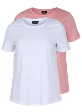 Set van 2 katoenen t-shirts met korte mouwen, Bright White/Blush, Packshot image number 0