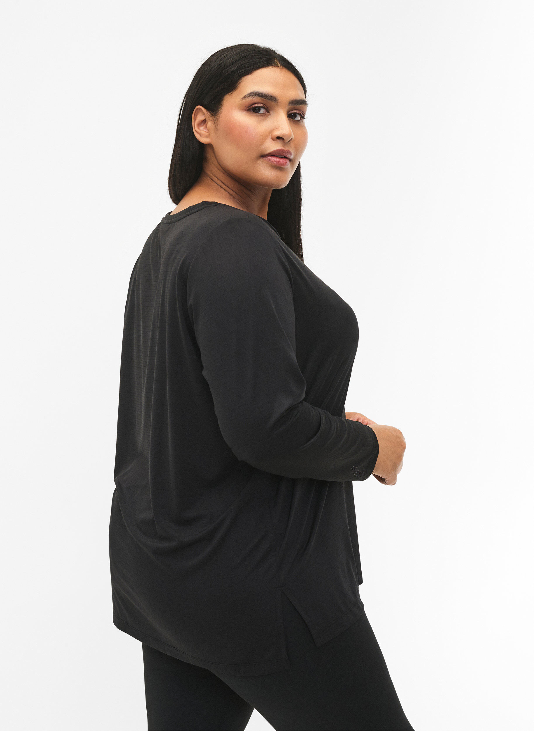 ZizziSportblouse met structuur en lange mouwen, Black, Model image number 1