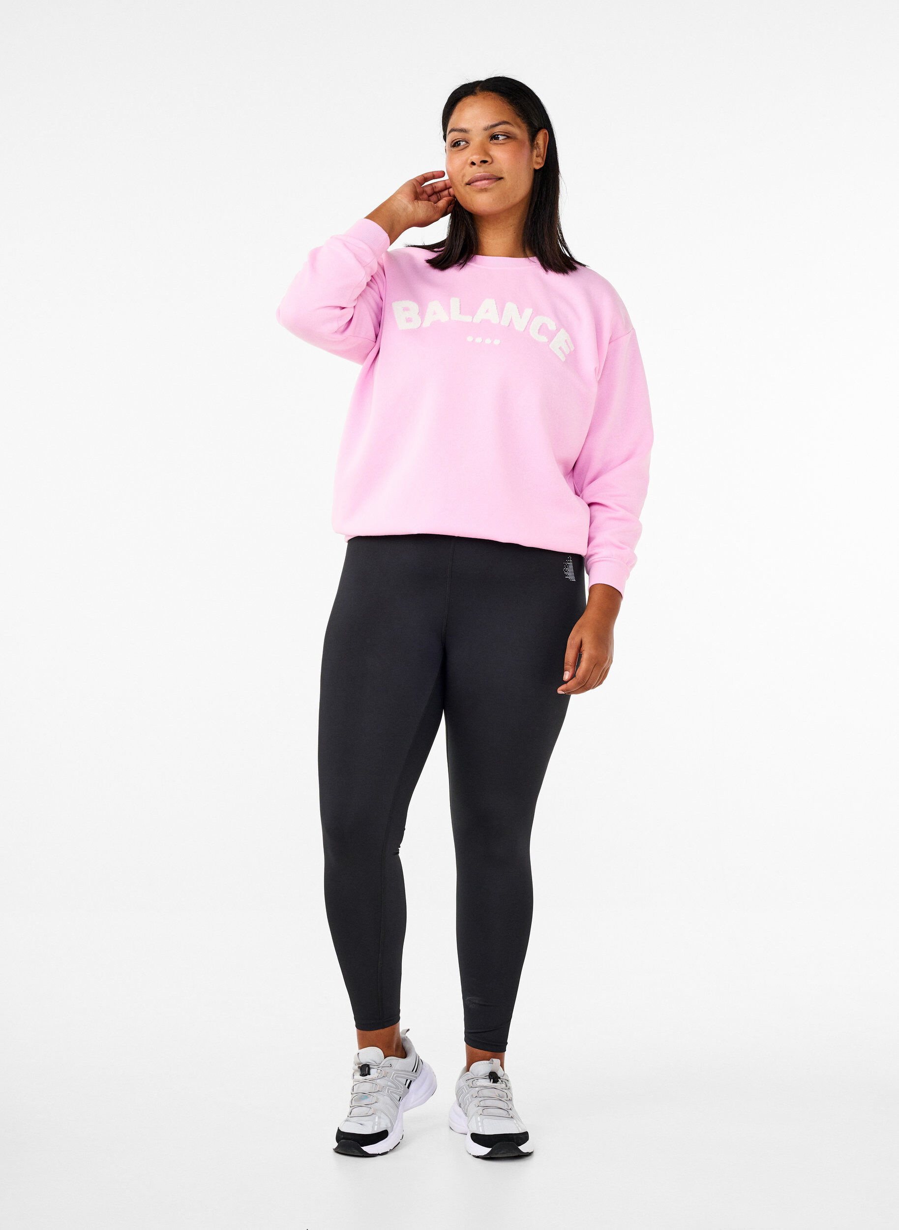 Zizzi Sweat-shirt avec texte en tissu-&eacute;ponge, Rose, Model image number 1
