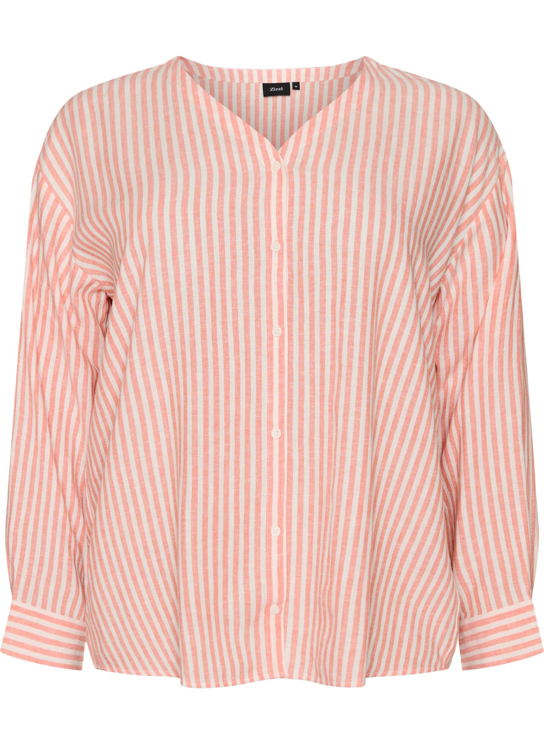 Blouse in linnen en viscose met V-hals