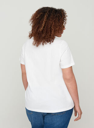 Haut en coton à manches courtes avec imprimé, Bright White, Model image number 1