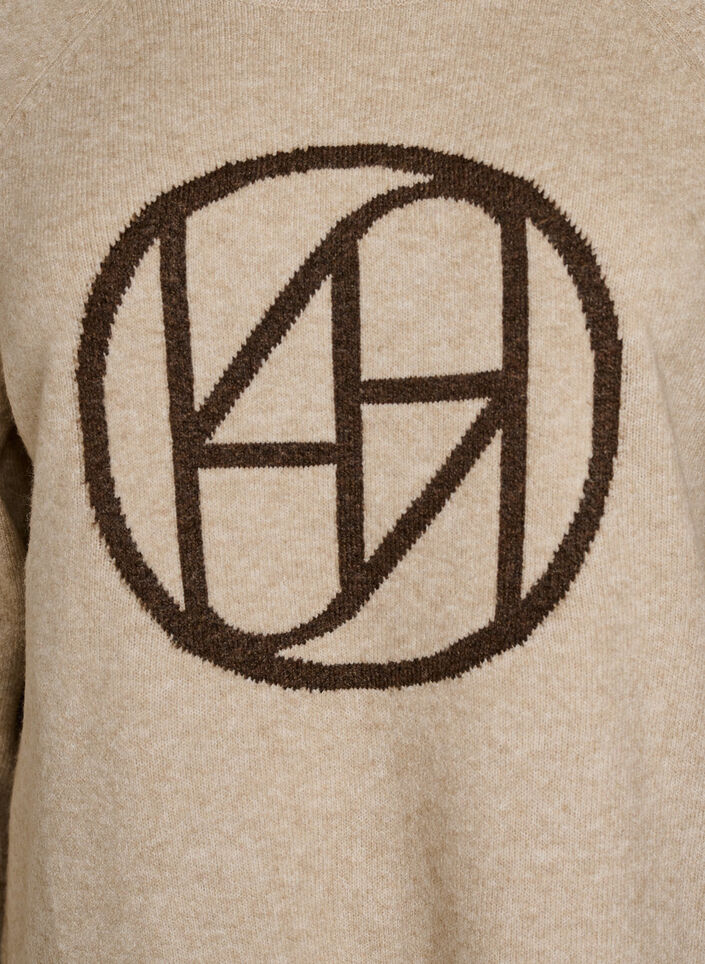 Pull avec logo et rayures contrastantes, Beige, Packshot image number 2