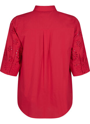 Shirtblouse met Engels borduurwerk en 3/4-mouwen, Tango Red, Packshot image number 1