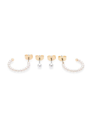 Lot de 2 boucles d'oreilles avec perles, Gold w. Pearl, Packshot image number 1