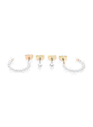 2-pack oorbellen met parels, Gold w. Pearl, Packshot image number 1