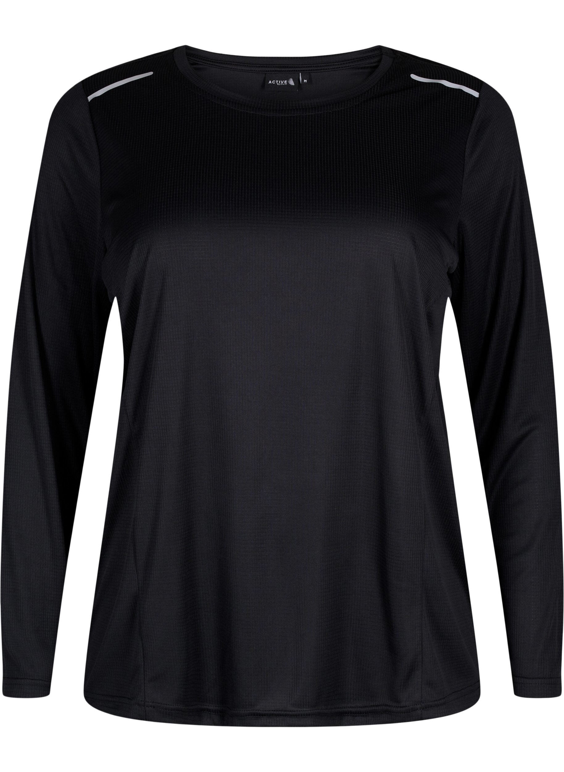 ZizziTrainingsblouse met lange mouwen en reflecterende details, Black, Packshot image number 0