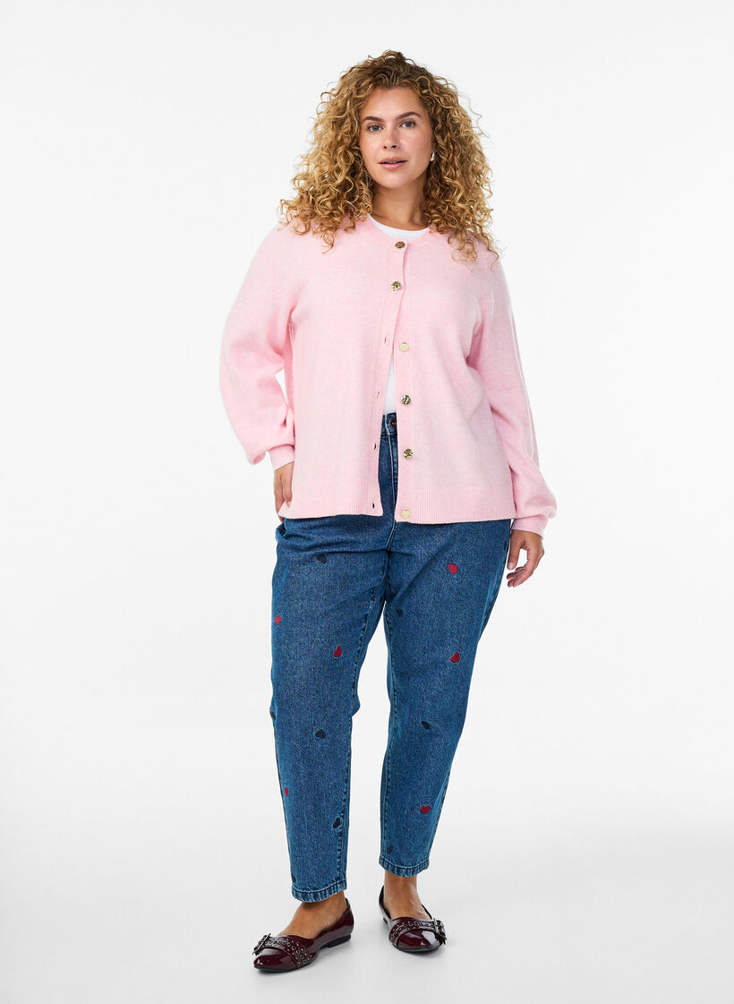 Cardigan en maille douce avec boutons dor&eacute;s, Rose, Model image number 1