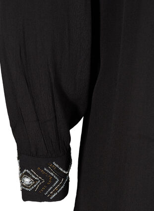 Lange viscose blouse met parels, Black, Packshot image number 3