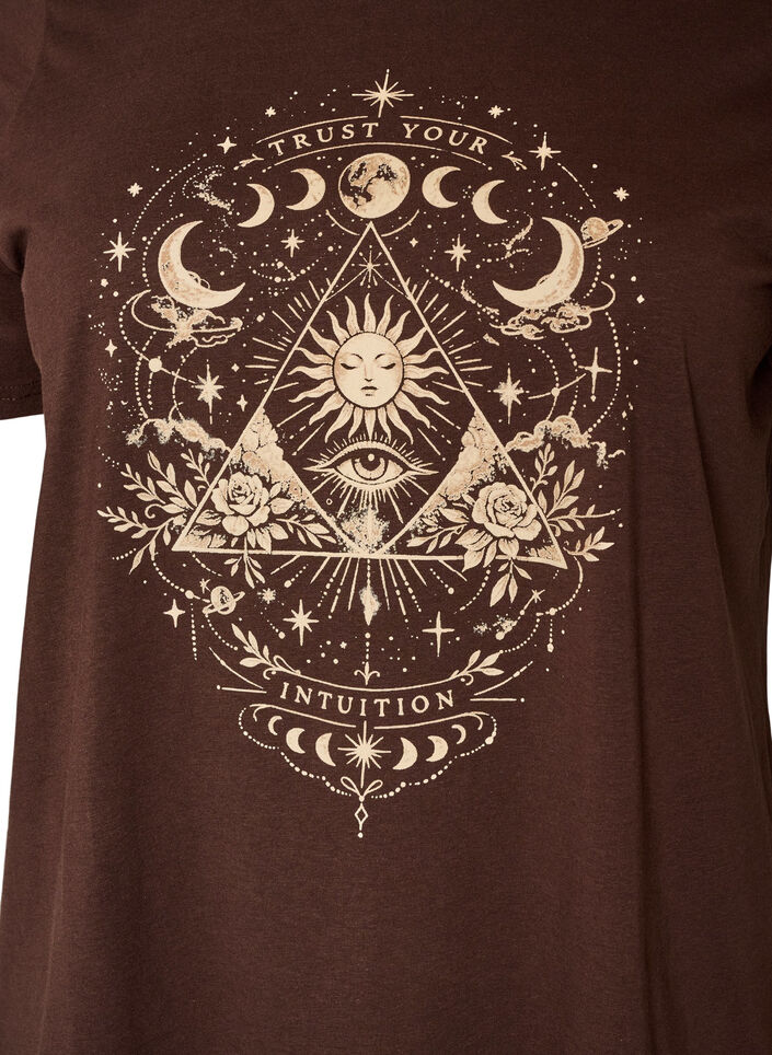 Katoenen T-shirt met print aan de voorkant, Bruin, Packshot image number 2
