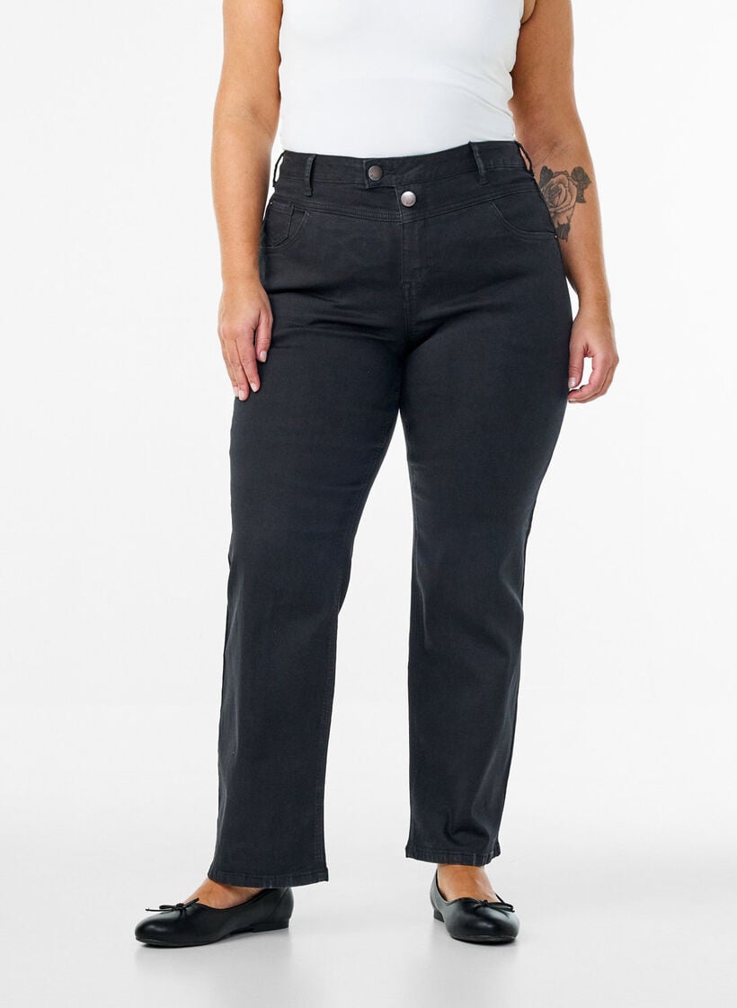 Regular fit Gemma jeans met hoge taille, Zwart, Model image number 2