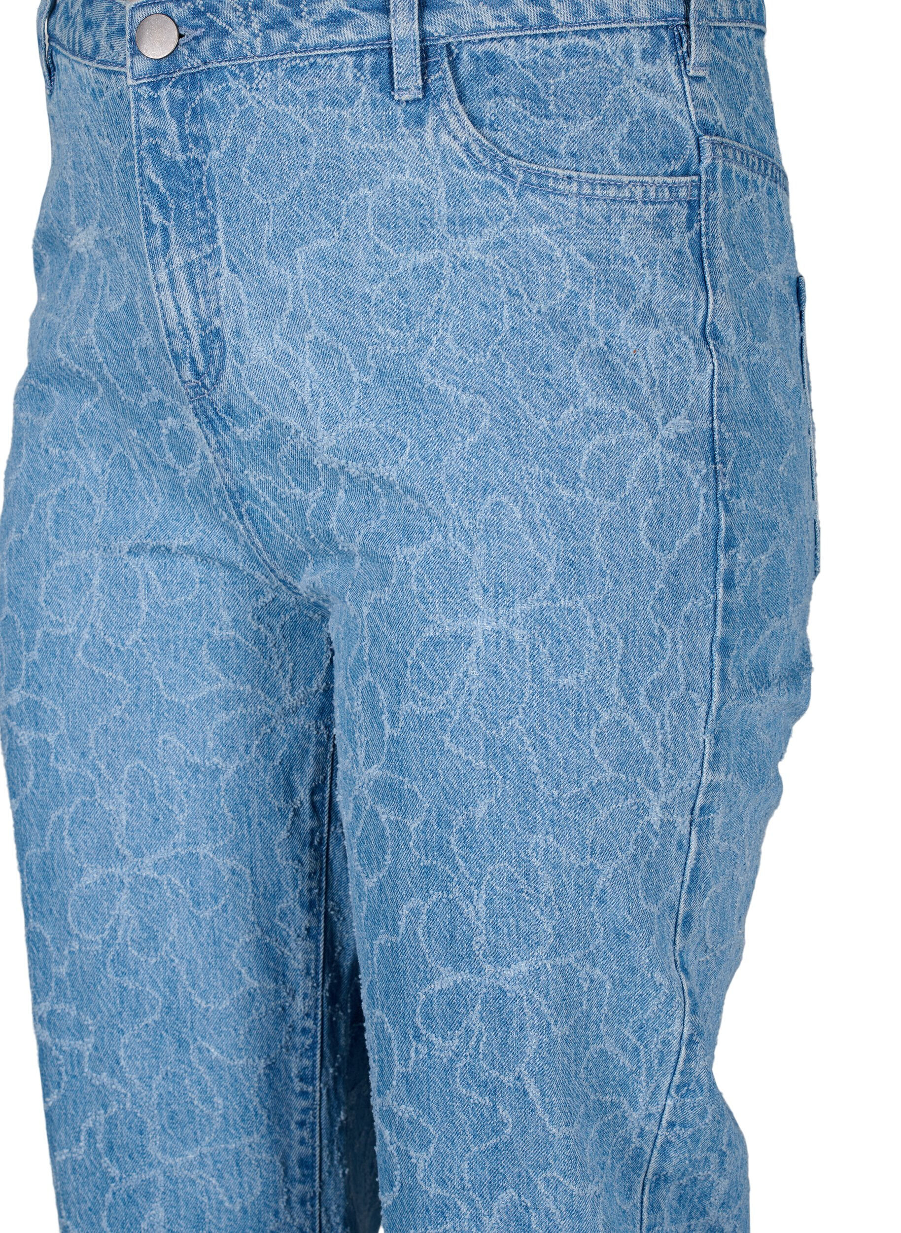 ZizziGemma jeans met een hoge taille en bloemenpatroon, Blauw, Packshot image number 2