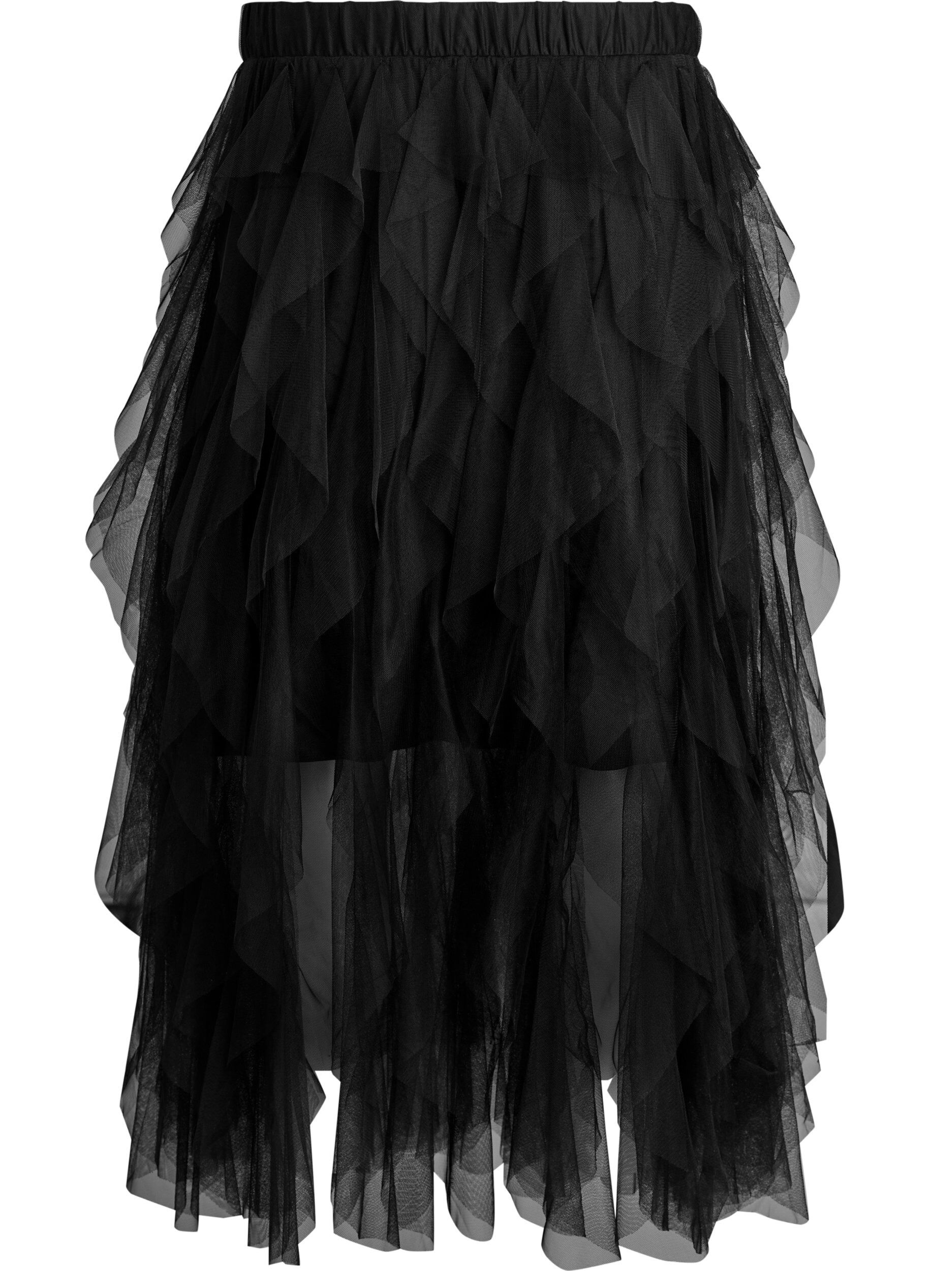 Zizzi Jupe midi en tulle avec ceinture &eacute;lastique, Noir, Packshot image number 1