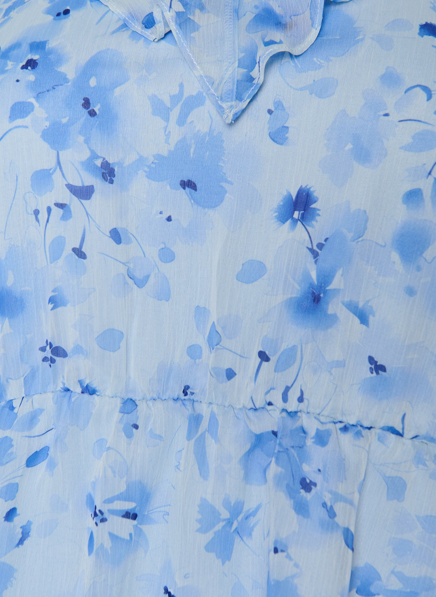 ZizziBloemenblouse met rucheskraag en peplum effect, Blauw, Packshot image number 2