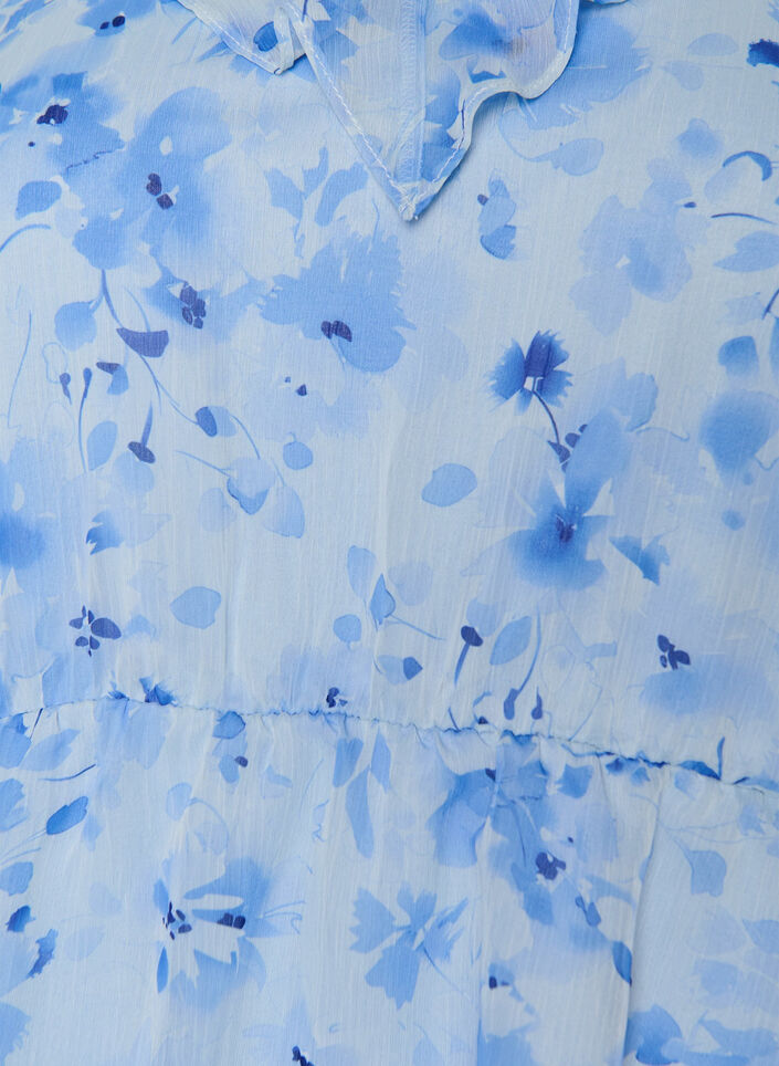 Bloemenblouse met rucheskraag en peplum effect, Blauw, Packshot image number 2