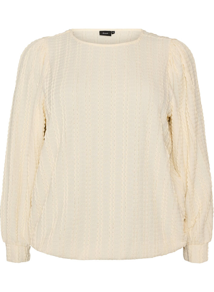 Jersey blouse met structuur en ballonsilhouet, Vanille, Packshot image number 0