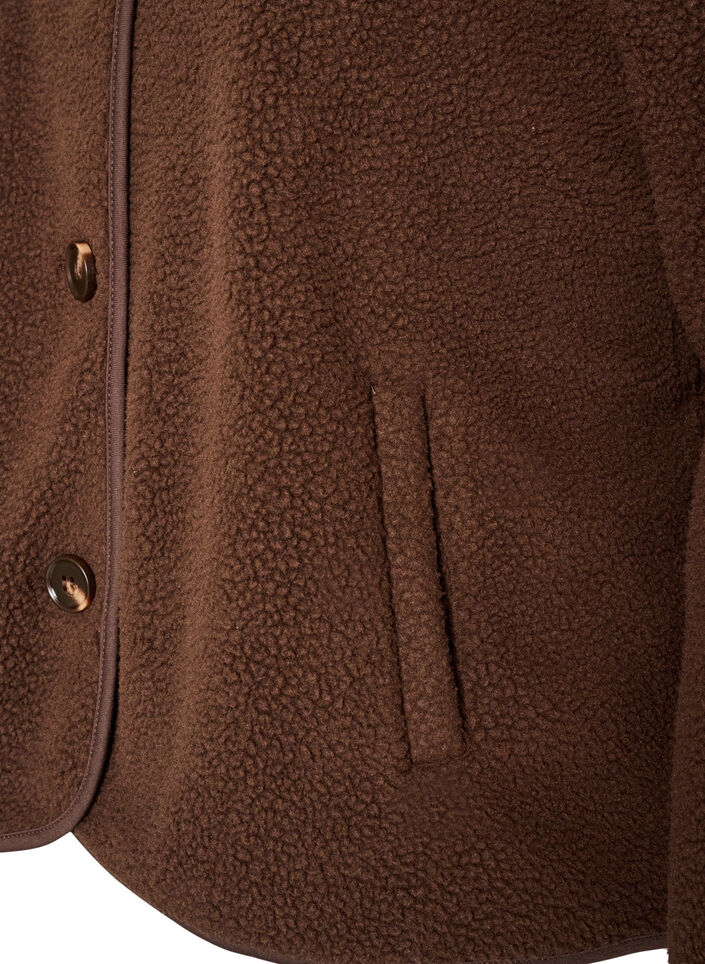 Veste teddy &agrave; col rond boutonn&eacute;e, Marron, Packshot image number 3