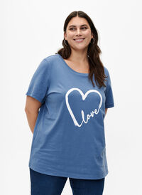 Katoenen T-shirt met ronde hals en print, Moonlight W.Heart L., Model