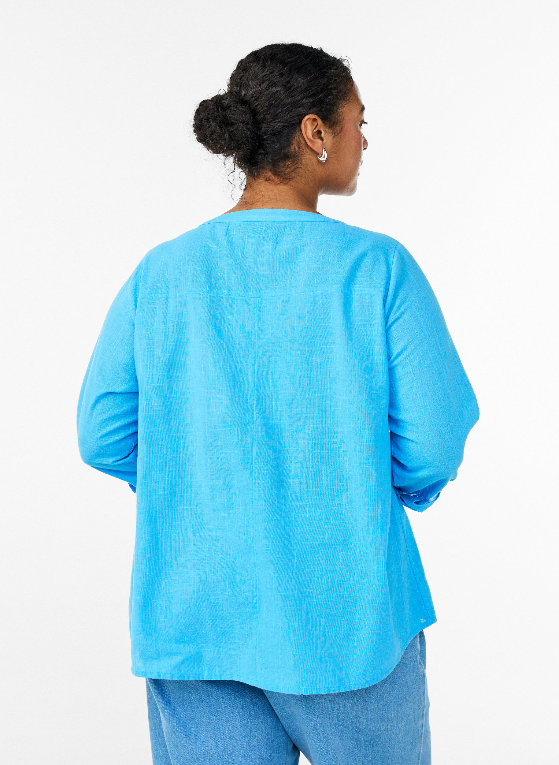ZizziKatoenen blouse met V-hals, Blauw, Model image number 2
