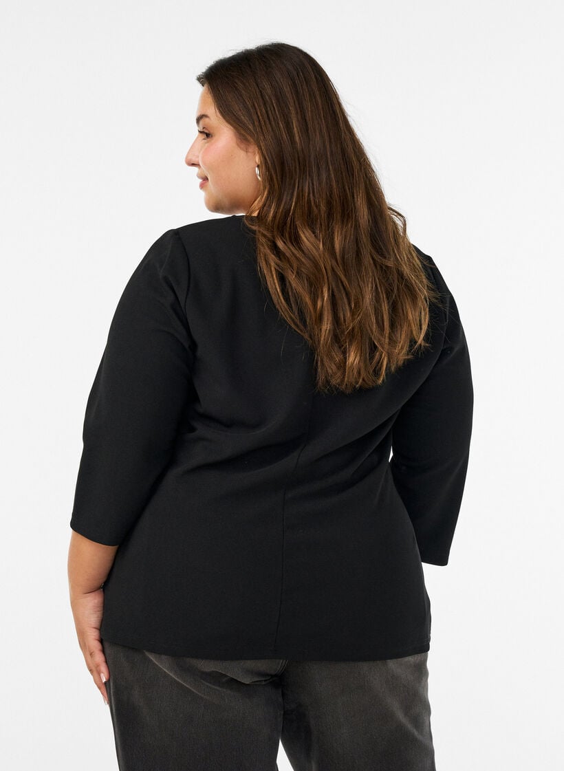 Blouse met asymmetrische drapering en 3/4-mouwen, Zwart, Model image number 2