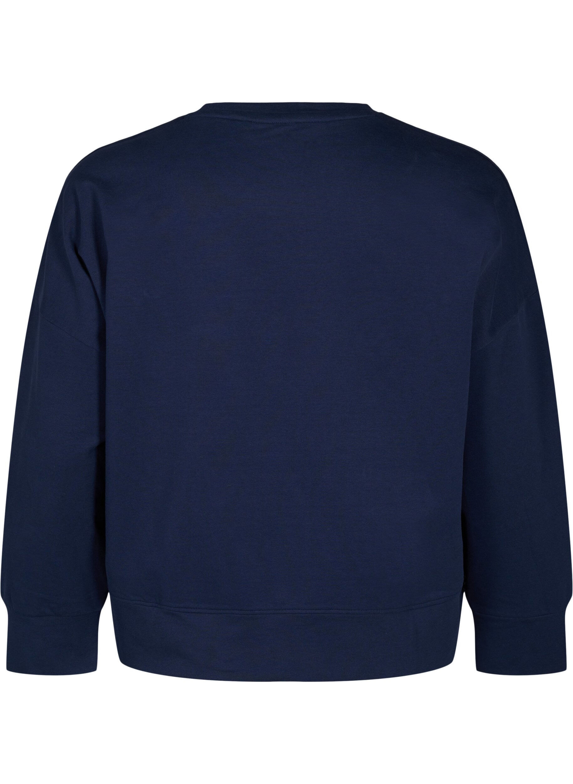Zizzi Sweat-shirt avec imprim&eacute; texte en relief, Bleu, Packshot image number 1