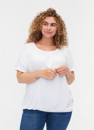 T-shirt à manches courtes en viscose avec élastique, Bright White, Model image number 0