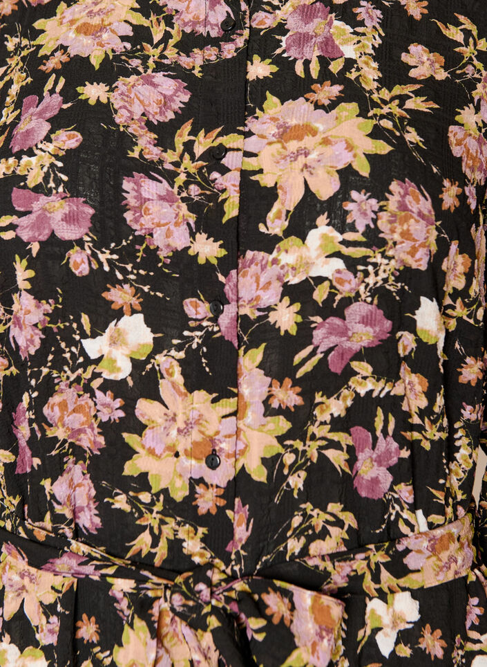 Midi-jurk met bloemenprint en afneembare strikceintuur, Zwart, Packshot image number 2