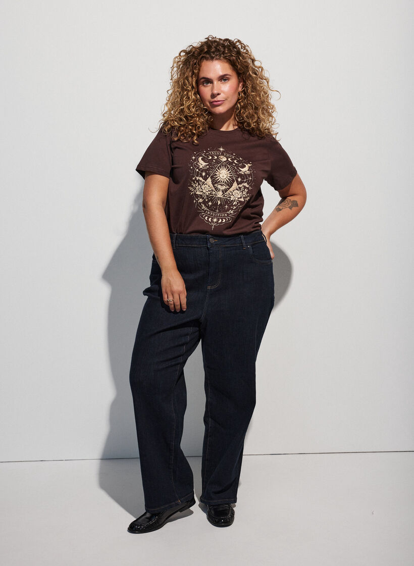 Katoenen T-shirt met print aan de voorkant, Bruin, Model image number 1