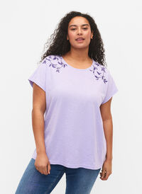 Katoenen t-shirt met bladprint, Lavender C Leaf, Model