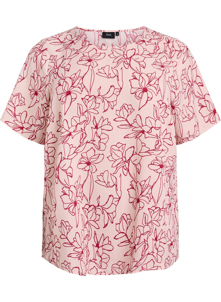 Blouse met korte mouwen en ronde hals, Roze, Packshot image number 0