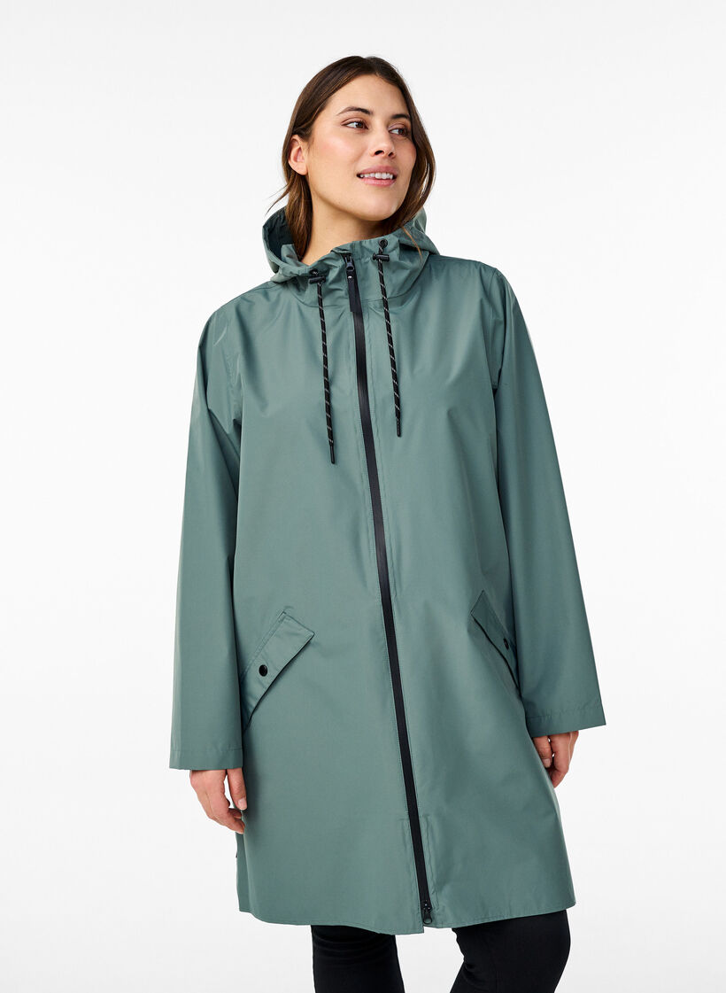 Veste de pluie avec poches et capuche, Vert fonc&eacute;, Model image number 0