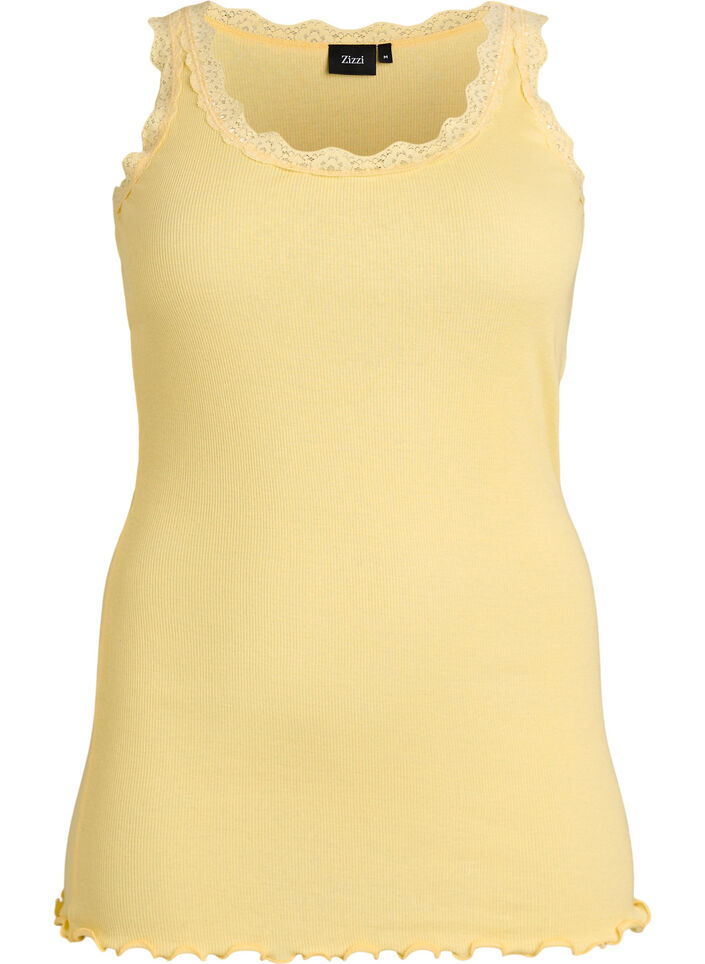Haut avec bordure en dentelle, Jaune clair, Packshot image number 0