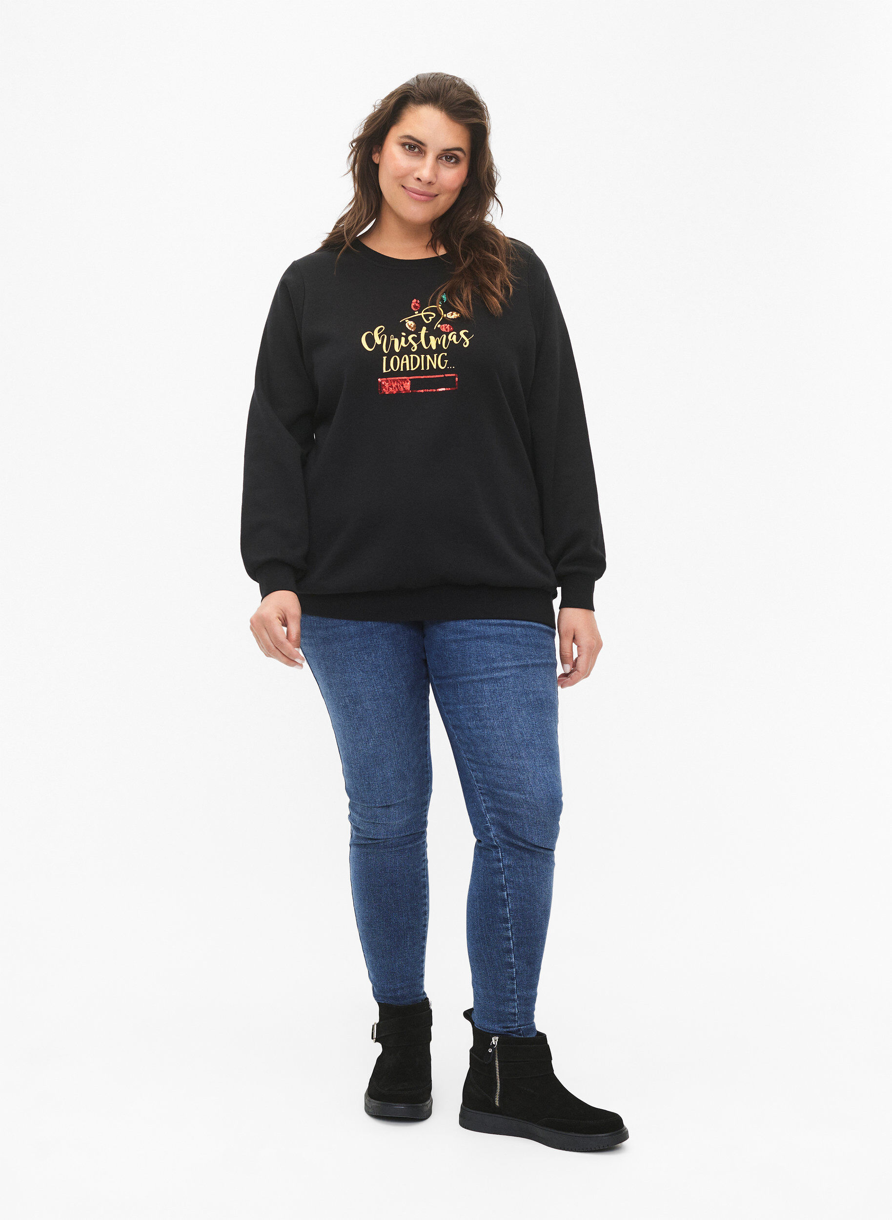 Zizzi Sweatshirt de No&euml;l, Black LOADING, Model image number 3