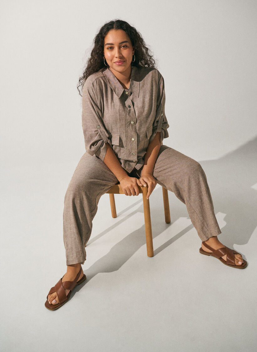 Chemisier en lin et viscose avec une taille ajustable, Marron, Image image number 0