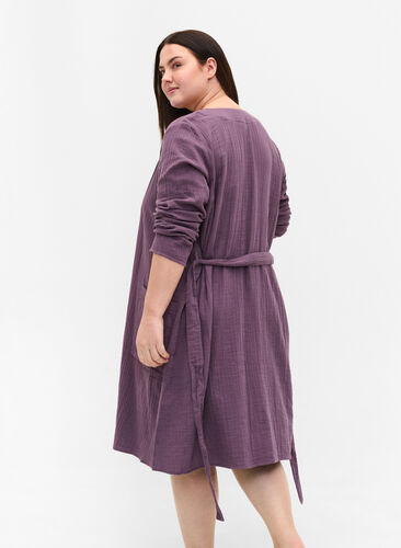Katoenen badjas met striksluiting, Vintage Violet, Model image number 1