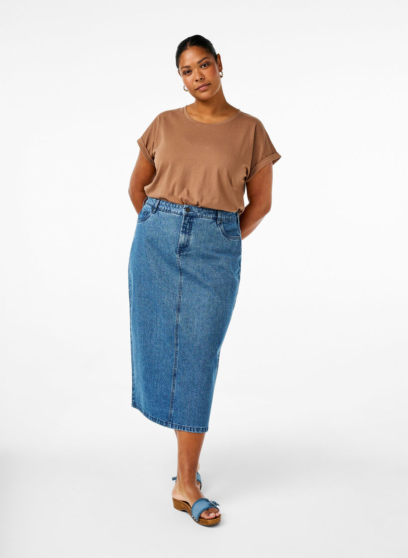 T-shirt &agrave; manches courtes en m&eacute;lange de coton, Marron, Model image number 1