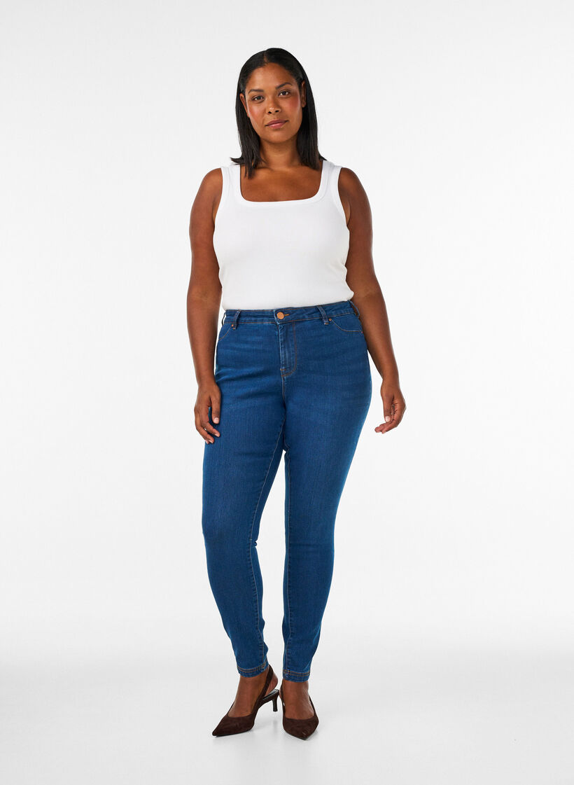 Jeggings en coton m&eacute;lang&eacute;, Blue denim, Model image number 0