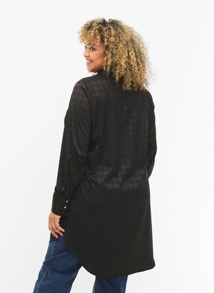Chemise longue à motif pied-de-poule, Black, Model image number 1