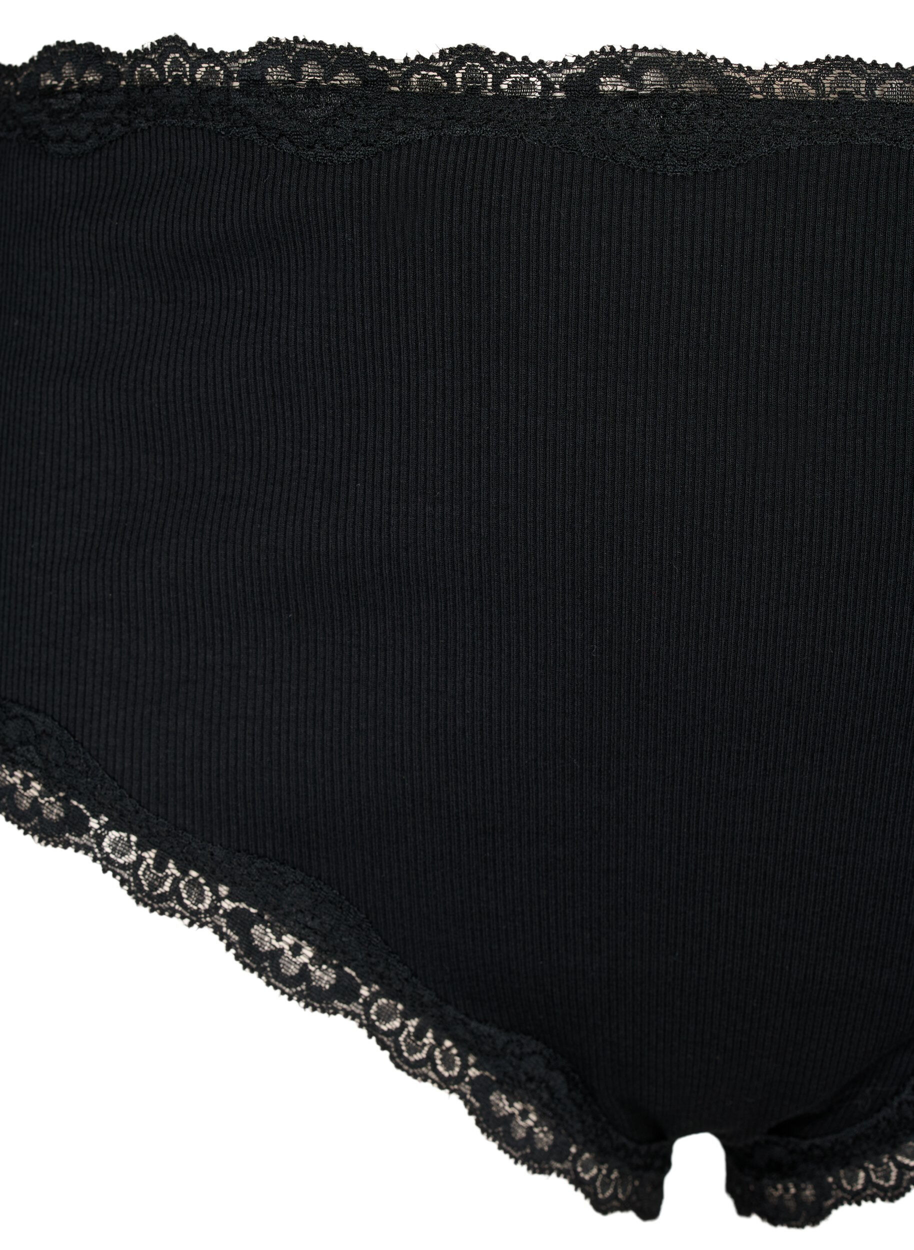 Zizzi Lot de 2 culottes avec bordure en dentelle, Black/Black, Packshot image number 3