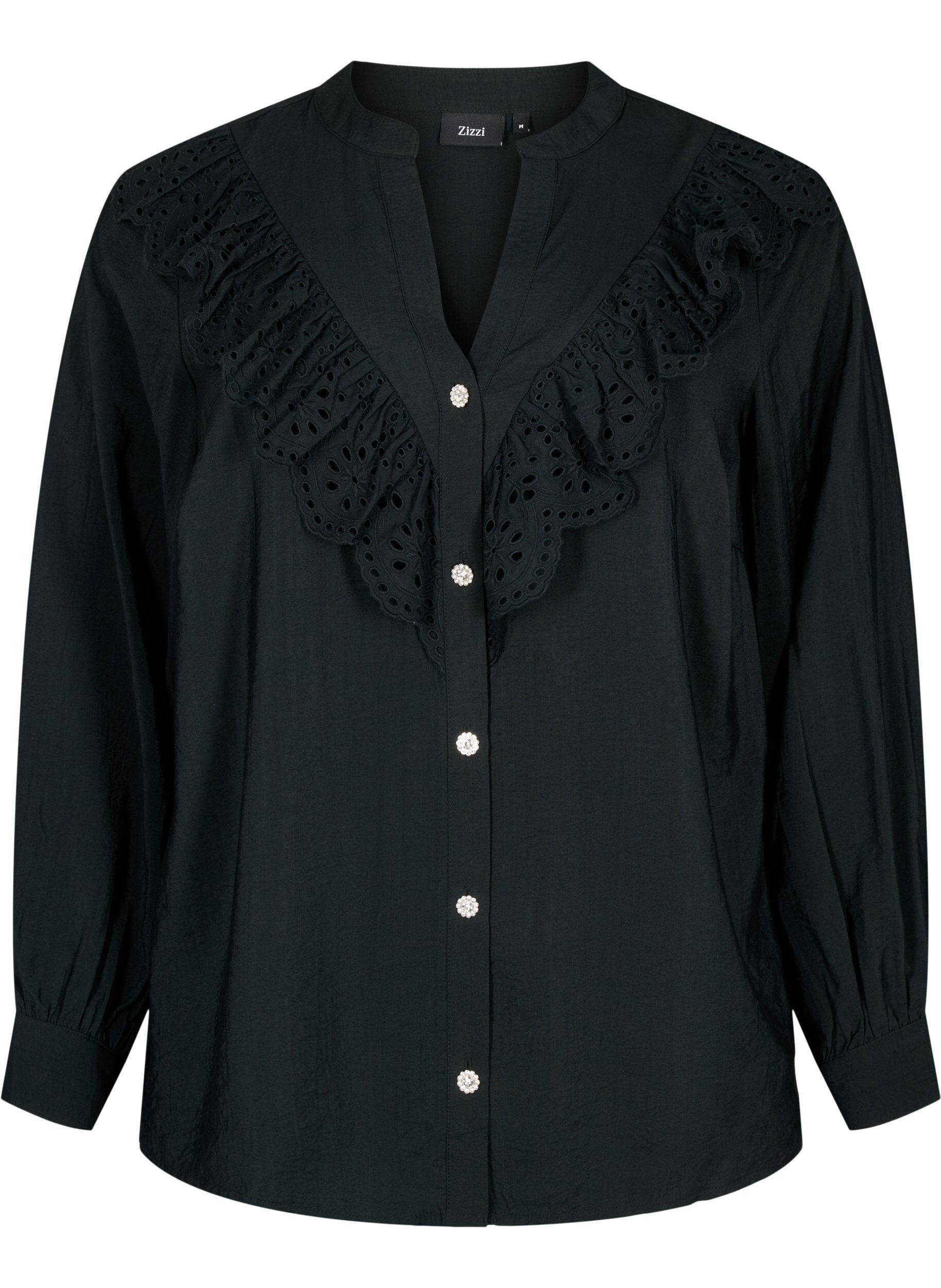 ZizziViscose overhemdblouse met ruches, Black, Packshot image number 0