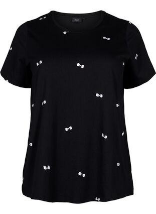 T-shirt en coton biologique avec des nœuds, Black W. Bow Emb. , Packshot image number 0