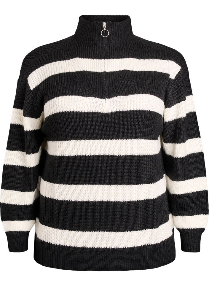 Pull en tricot avec col haut et fermeture &eacute;clair, Noir, Packshot image number 0