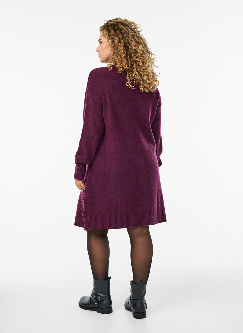 Robe courte en maille avec un motif textur&eacute; en V, Violet, Model image number 2