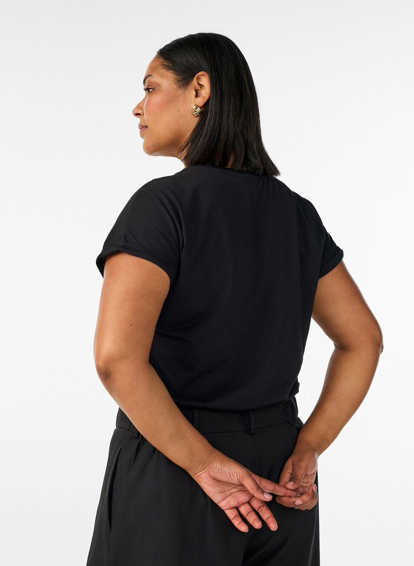 T-shirt met korte mouwen van katoenmix, Zwart, Model image number 2