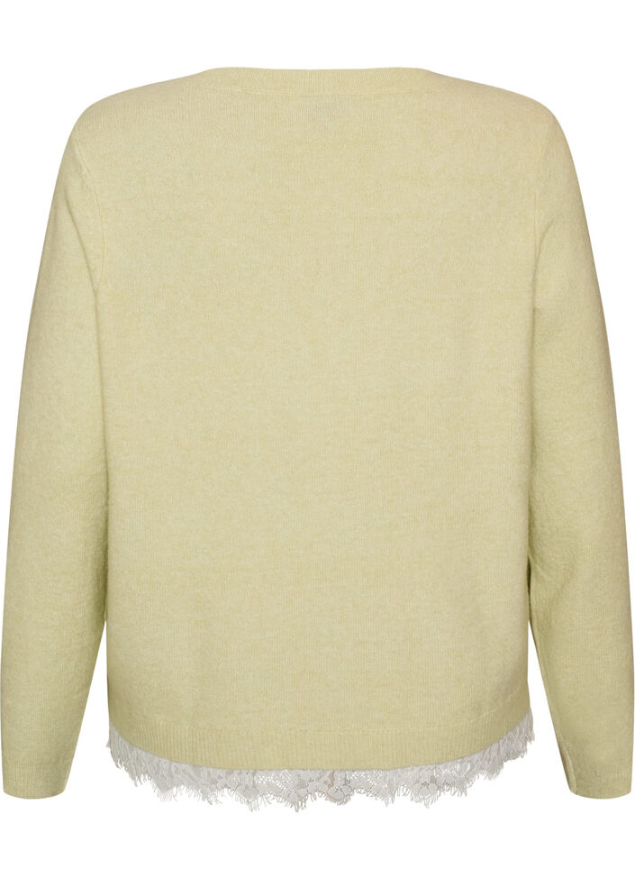 Gebreide blouse met kanten rand aan de zoom, Groen, Packshot image number 1