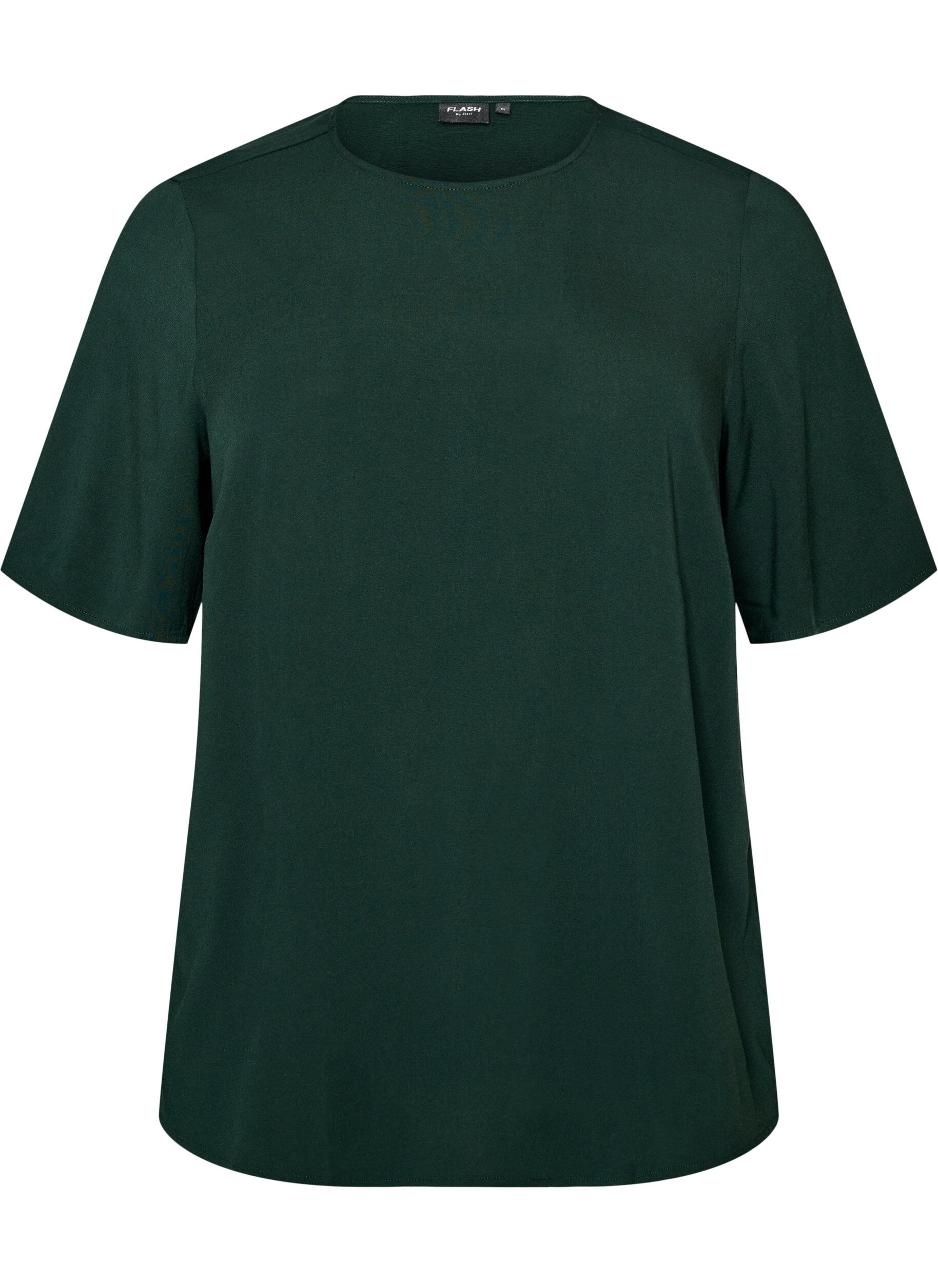 ZizziGeweven blouse met korte mouwen en ronde hals, Groen, Packshot image number 0