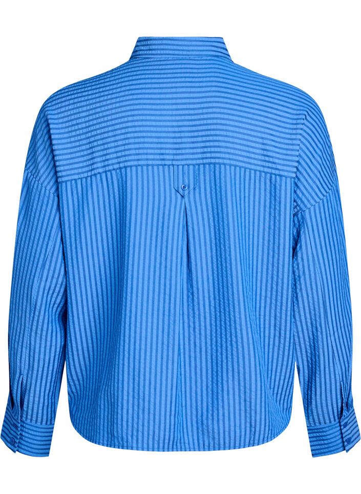 Gestreept shirt met knoopdetail op de achterkant, Blauw, Packshot image number 1