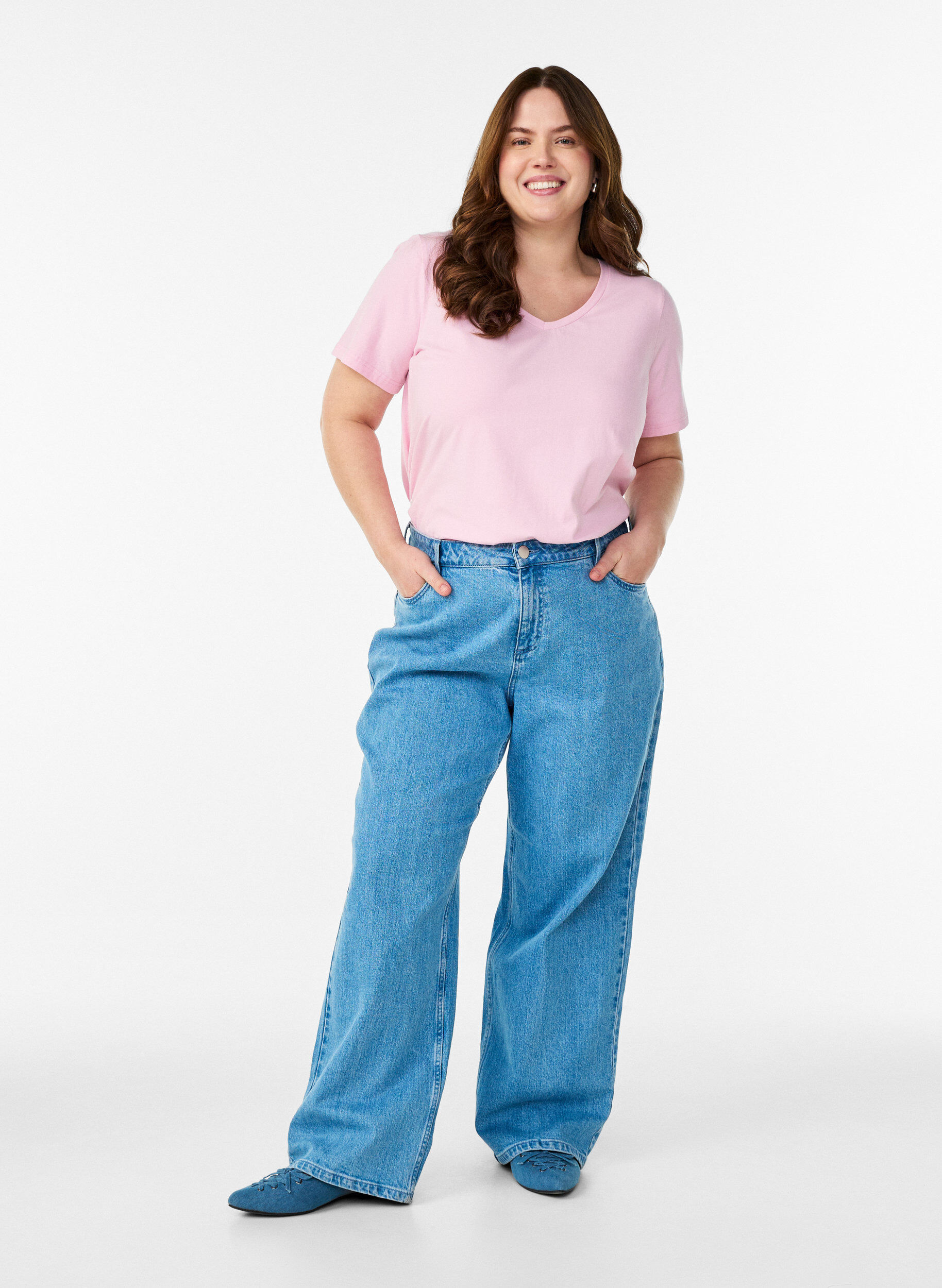 ZizziEffen basic katoenen T-shirt, Roze, Model image number 1